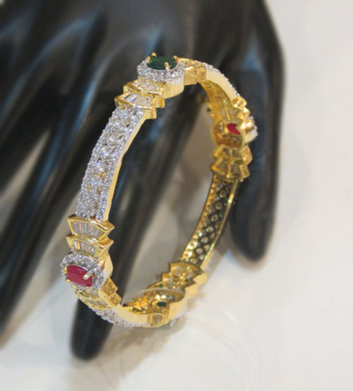 Red and Green Stone With White Pearl Bangle
